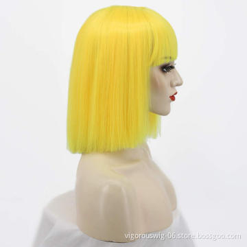 Cheap futura High Quality Premium Heat Resistant Fiber Synthetic Hair Wigs Bangs Pixie Bob Yellow Colors Short Hair black Women